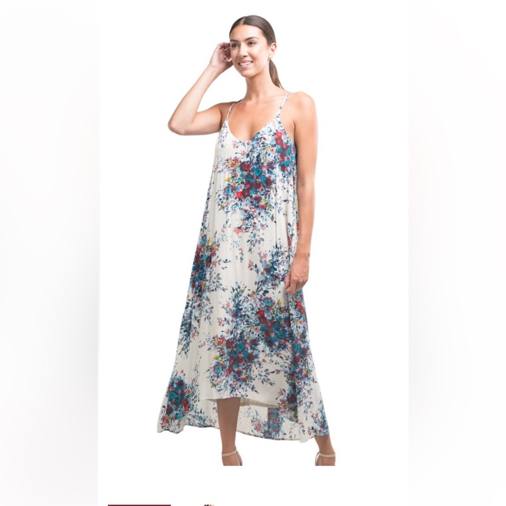 NWT Lovestitch Natural Red Aqua Knotted Strappy Midi Dress
